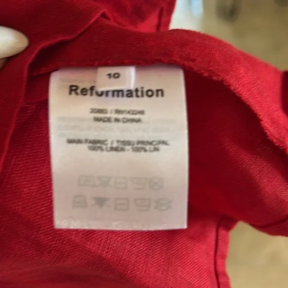 REFORMATION Kathryn 💯 Linen Red Puff Sleeve Dress